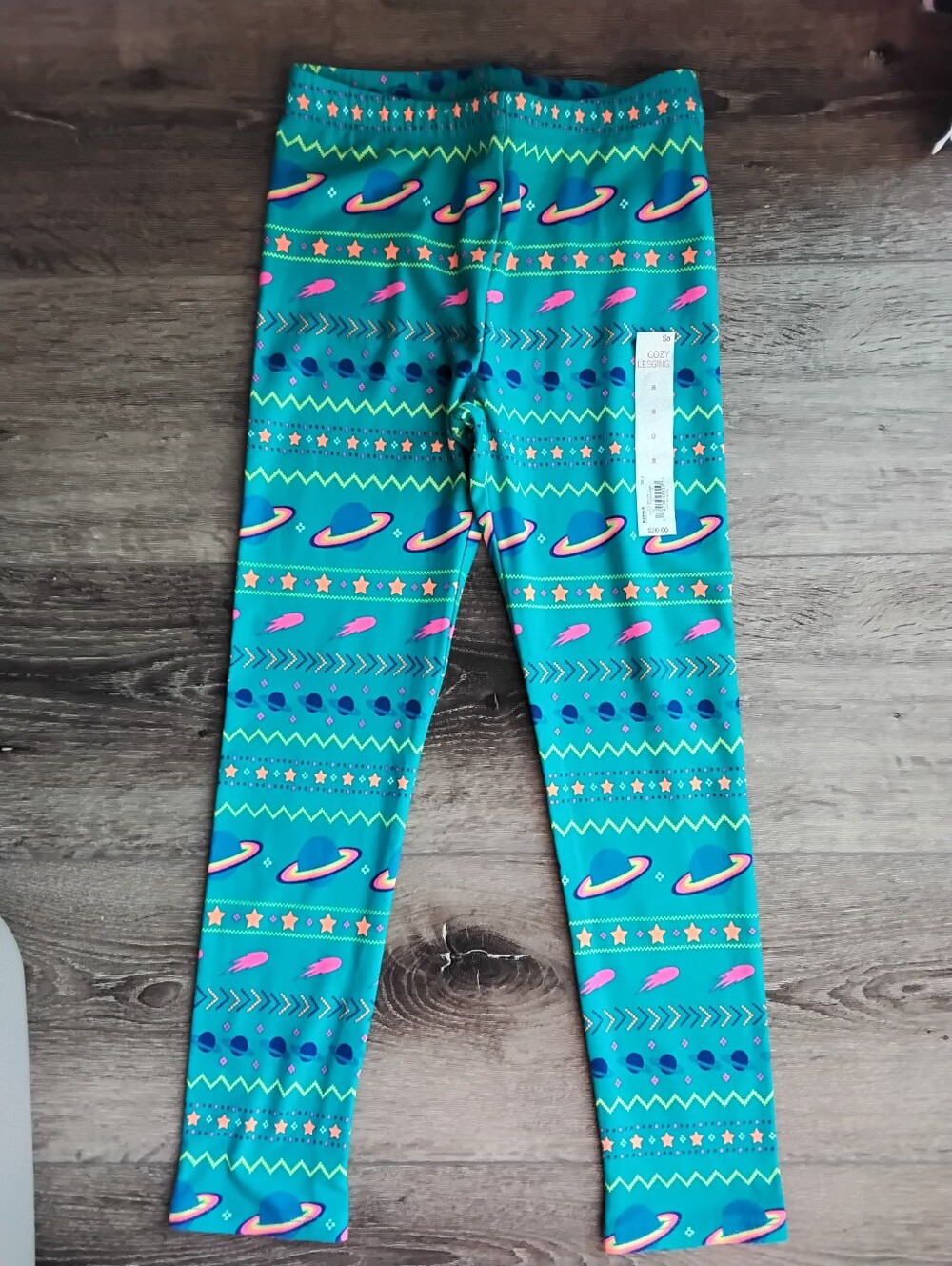 SO Girls' Teal Planet Print Leggings